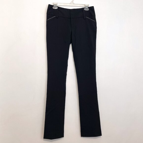 ALICE + OLIVIA Olivia Slim Leg Pant Leather Trim Black Work Office Dress Pants 2 - Picture 2 of 16